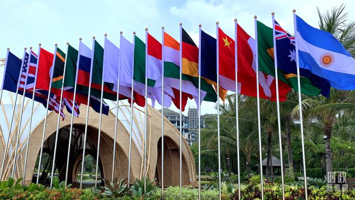 △巴厘岛峰会主会场的旗阵。(总台央视记者段德文拍摄)